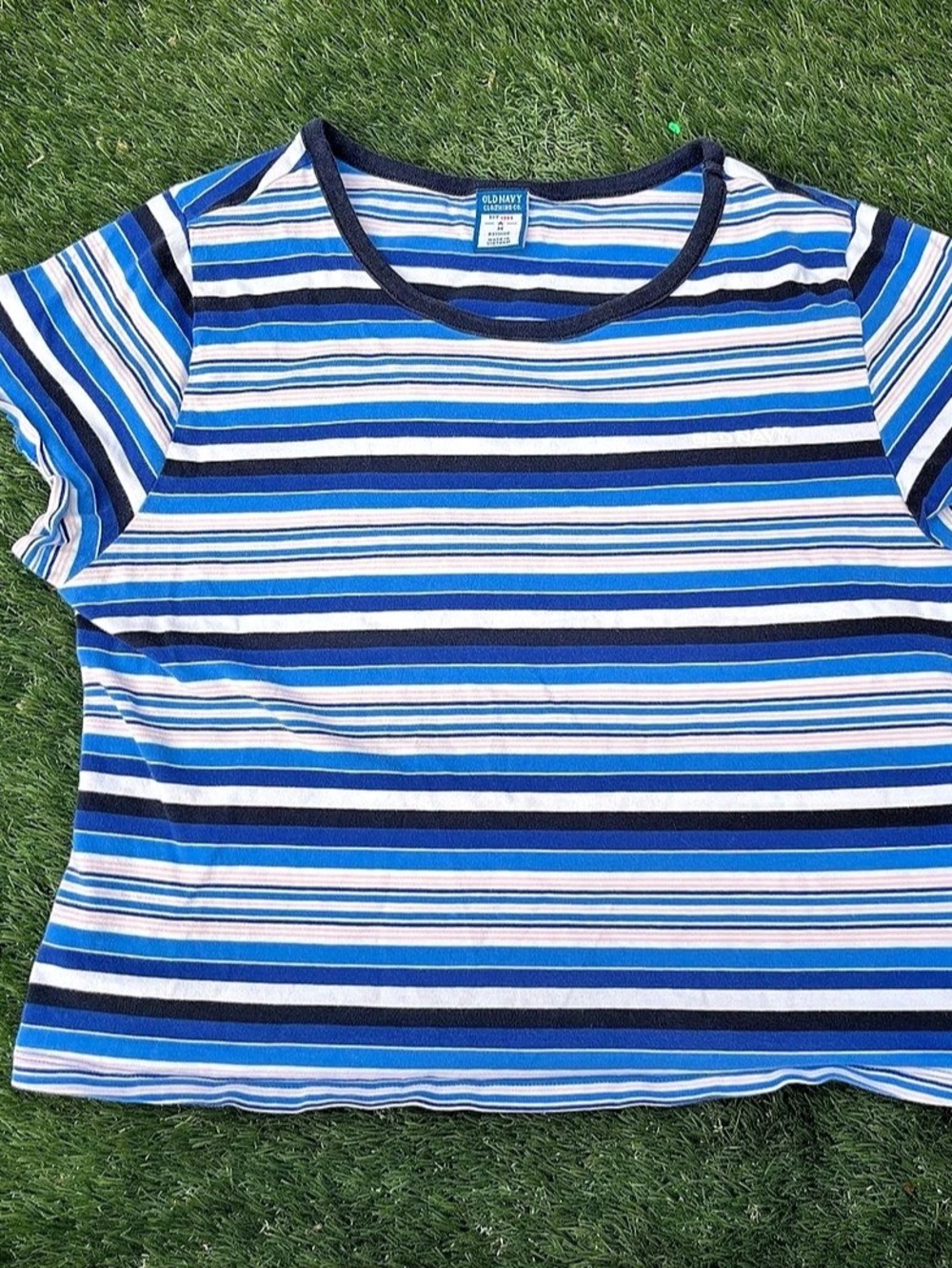 Vintage Old Navy Striped Baby Tee | Y2K 90s Grunge Ribbed Border Short Sleeve T-